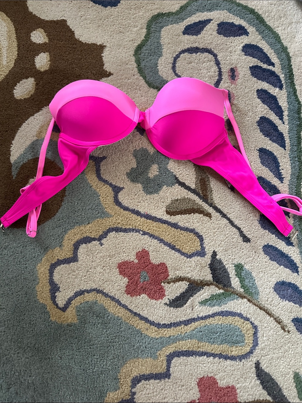 Hot Pink Push-Up Strapless Bikini Top